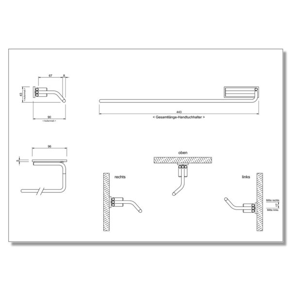 Wand-Handtuchhalter 443 mm 1-arm seidenmatt m. Schrauben