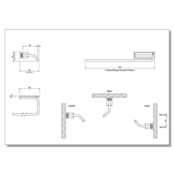 Wand-Handtuchhalter 323 mm 1-arm Seidenglanz z. Ankleben